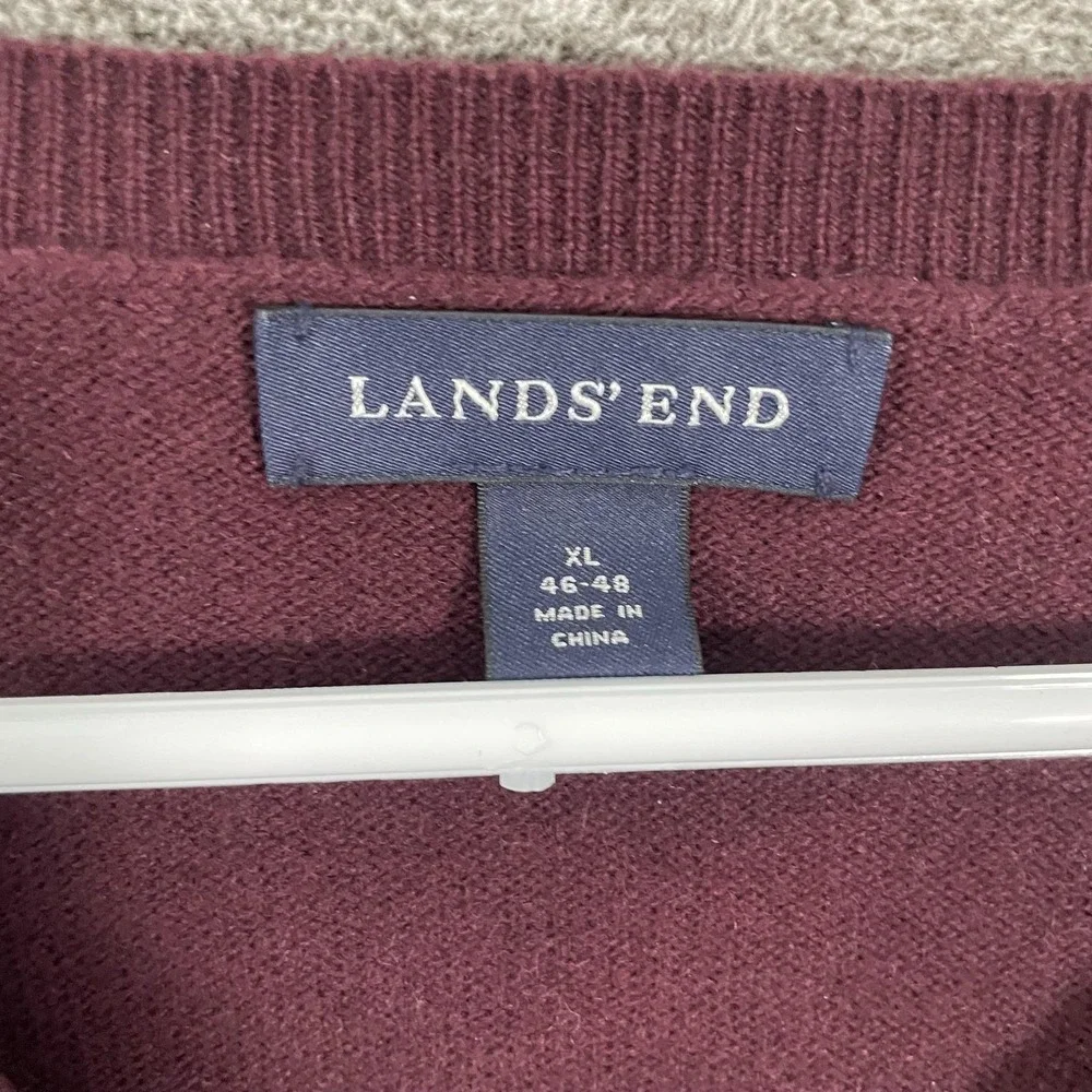 Lands' End Sweater Mens XL Red 100% Cashmere V Neck Knit Pullover Solid